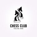 simple twin chess knight logo design. chess club vintage vector illustration Royalty Free Stock Photo