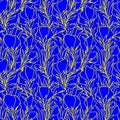 simple two-tone seamless pattern of yellow large contours of flowers on a blue background