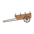A simple two-wheeled cart for harnessing horses and cattle. Traditional rural transport. Farm and ranch item. Means for
