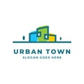 Simple urban town line art logo vector
