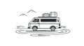 Retro Camper Van with Luggage on Roofline, Road trip, Travel Adventure Royalty Free Stock Photo