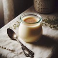 A simple vanilla pudding in a glass jar, Ai generated image Royalty Free Stock Photo