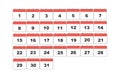 Simple vector calendar. Set 31 days. Royalty Free Stock Photo