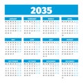 Simple vector calendar on 2035. Start from Monday Royalty Free Stock Photo