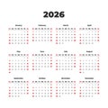 Simple vector calendar on 2026. Start from Sunday