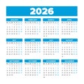 Simple Vector Calendar 2026. Weeks start on Monday