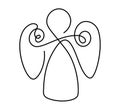 Simple vector Christmas angel, continuous one line drawing, print for clothes and logo design, emblem or silhouette one Royalty Free Stock Photo