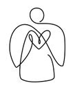 Simple vector Christmas angel with heart, continuous line drawing, print for clothes and logo design, emblem or Royalty Free Stock Photo