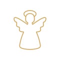 Simple vector Christmas angel with trumpet, continuous line drawing, print for clothes and logo design, emblem or Royalty Free Stock Photo