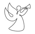 Simple vector Christmas angel with trumpet, continuous line drawing, print for clothes and logo design, emblem or Royalty Free Stock Photo
