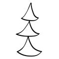 Simple vector christmas tree. Black scketch element isolated on white background.