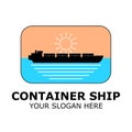 Simple vector of a container ship in the ocean with the sun.  Retro and vintage logo for shipping company Royalty Free Stock Photo