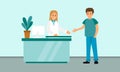 Simple Vector Design In Flat Cartoon Style Of Hospital Reception Interior And Two Characters. Medical Waiting Room, Male Royalty Free Stock Photo