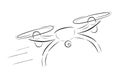 simple vector doodle Sketch, fly and fast Moving drone at white