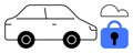 Car with Cloud Security Lock Symbol Royalty Free Stock Photo