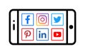 Android mobile phone icon with social media icons Royalty Free Stock Photo