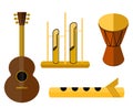 Simple Vector Flat color of Acoustic music instrument, jinbee, jimbee, angklung, guitar,flute