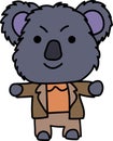 koala character boy in a jacket teacher with raised paws