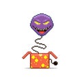 Simple vector flat pixel art illustration of evil smiling jack in the box toy