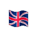 Simple vector flat pixel art illustration of flowing flag of UK or Great Britain