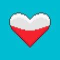 Simple vector flat pixel art illustration of icon in the shape of heart in the colors of the flag of Poland