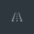 Simple vector graphic of a road, featuring three parallel lanes with dashed white lines on