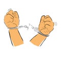 Simple Vector Hand Draw Sketch Flat Color, Ilustration for freedom from under arrest, man with Handcuff