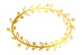 Simple vector hand draw sketch gold, golden oval floral border