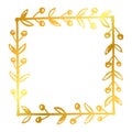 Simple vector hand draw sketch gold, golden square floral border