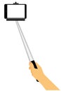 Simple Vector Hand Take a Self Portrait, Using Selfie Stick,Isolated on White