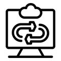Computer showing cloud computing synchronization process icon Royalty Free Stock Photo