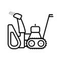 Simple vector icon on the theme of snow removal. An icon of a gasoline snowplow is presented. Cleaning of paths