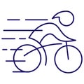 Simple vector icon with thin lines of the fast riding cyclist