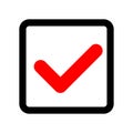 Simple red check mark icon that can be used for success and authentication. Vector.