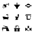 Simple vector icons. Flat illustration on a theme Plumbing, shower, bathroom, coziness, bathroom
