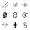 Simple vector icons. Flat illustration on a theme Sense organs, man, mind Royalty Free Stock Photo