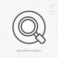 Simple vector illustration with ability to change. Line icon search world
