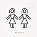 Simple vector illustration with ability to change. Line icon two girls Royalty Free Stock Photo