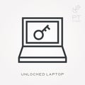 Simple vector illustration with ability to change. Line icon unlocked laptop