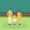 Simple Vector illustration background about young happy mom and dad lead their daughter walking together. Happy loving parenting Royalty Free Stock Photo