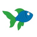 Simple vector illustration of blue fish for children. aquarium small cartoon cute fish Royalty Free Stock Photo