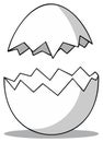 Simple vector illustration of a broken white eggshell, split in half with rough edges and soft shadows Royalty Free Stock Photo