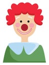 Simple vector illustration of a clown with green shirt and red curley hair