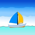 Simple vector illustration design of a sailboat on the sea