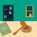 Simple Vector illustration drawing of the gavel of justice with the Koran beside it, Islamic sharia law. Modern design vector