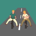 Simple Vector illustration drawing happy funny young couple riding on a bicycle. Romantic teenage couple ride bike. Young man and Royalty Free Stock Photo