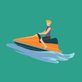 Simple Vector illustration drawing of young sporty man playing jet skiing in the sea beach graphic vector illustration. Healthy Royalty Free Stock Photo
