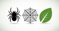 Spider, Web, and Leaf Icon Set Royalty Free Stock Photo