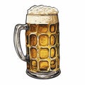 Simple vector illustration, glass filled with beer, hand drawing, white background. Fresh beer. Flat Style. Royalty Free Stock Photo