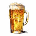 Simple vector illustration, glass filled with beer, hand drawing, white background. Fresh beer. Flat Style Royalty Free Stock Photo